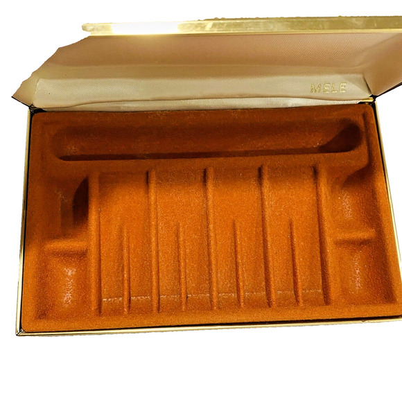 Vintage Mele Jewelry Box Case Portable Mid Century Gold Lace Pattern Hinge Lid - Picture 9 of 10